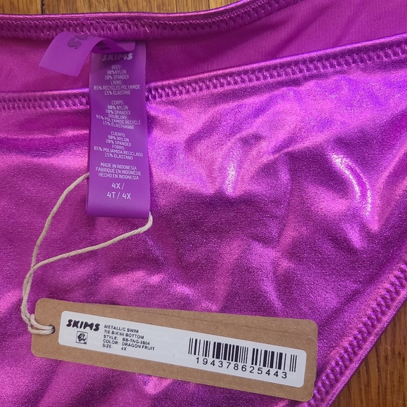 NWT Skims metallic swim skimpy tie bikini set in dragon fruit pink - Picture 3 of 7